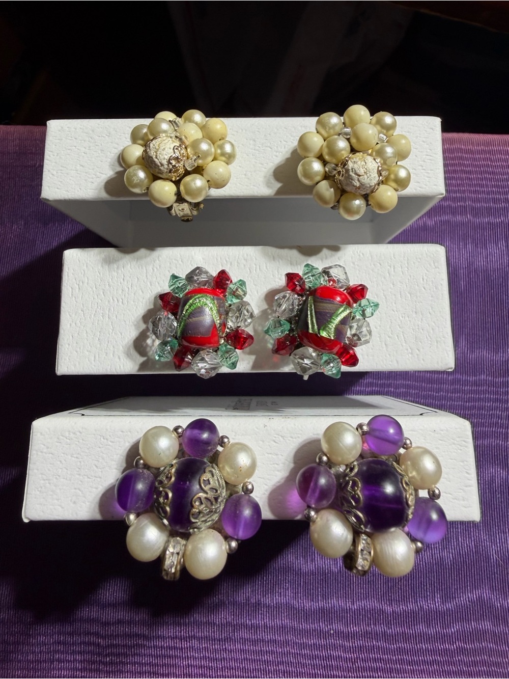 Vintage Japan The Pairs Of Cluster Clip-On Earrings